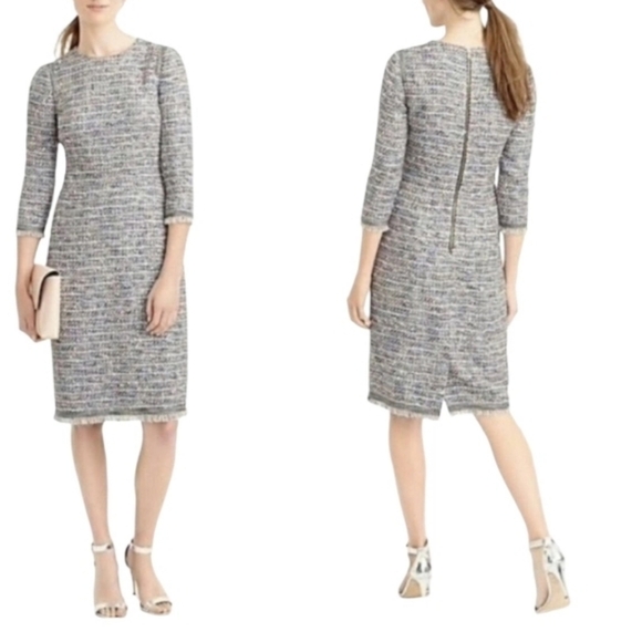 J. Crew Dresses & Skirts - J.Crew White Multicolor Tweed Fringe  3/4 Sleeve Midi Dress Sz 8P